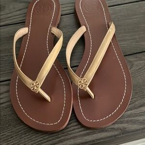 Tory Burch Brown and Tan Leather Sandals with Timeless Design